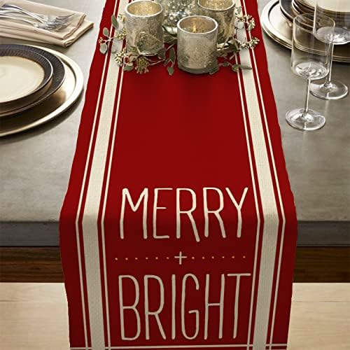 ARKENY Camino de mesa rojo de Navidad de 13 x 72 pulgadas, feliz invierno de arpillera de temporada para interiores, cocina, comedor, decoración de