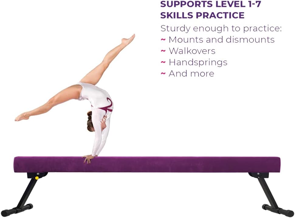 8ft Ultrasimple Adjustable&Foldable Balance Beam,High-Low Floor Beam Suede Gymnastics Equipment,No Tool Require, Gymnastics Beam for