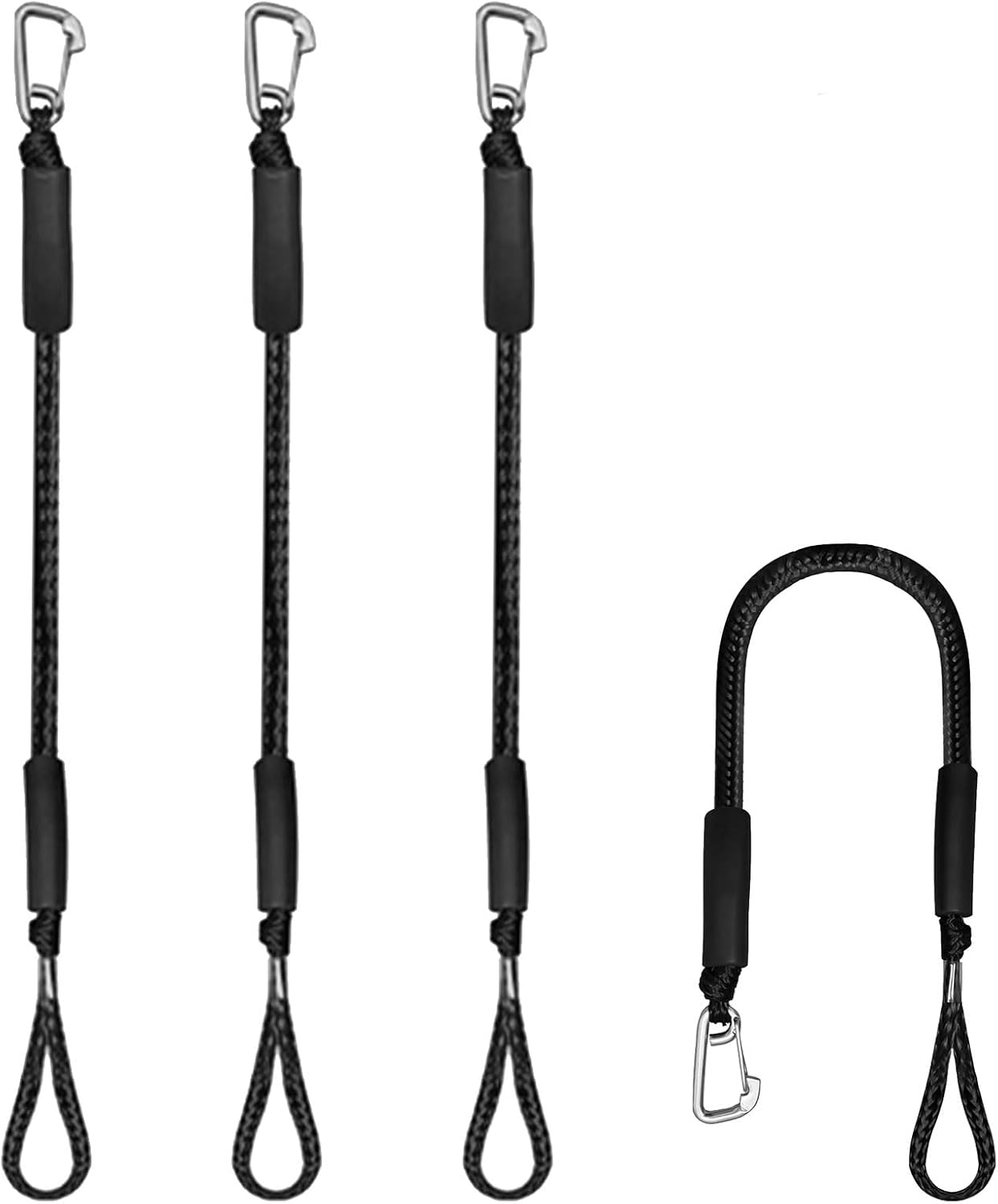 4 líneas de muelle elástico, líneas de muelle elástico de 2 pies con cuerda de amarre de clip inoxidable 316 para acoplamiento para P-W-C, Kay-ak,