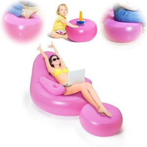 Nevife Sillón inflable con otomana y portavasos, sofá inflable portátil, tumbona de aire, sofá perezoso para camping, juegos, almuerzo, jardín, Nevife Sillón inflable con otomana y portavasos, sofá inflable portátil, tumbona de aire, sofá perezoso para camping, juegos, almuerzo, jardín,