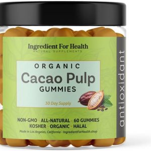 Gomitas orgánicas de pulpa de cacao para 30 días, 60 unidades de gomitas antioxidantes naturales Gomitas orgánicas de pulpa de cacao para 30 días, 60 unidades de gomitas antioxidantes naturales