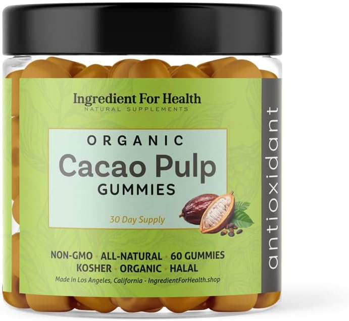 Gomitas orgánicas de pulpa de cacao para 30 días, 60 unidades de gomitas antioxidantes naturales