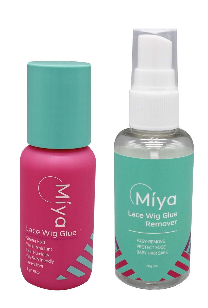 MIYA – Pegamento para peluca de encaje, pegamento para el cabello, 1.0 fl oz y removedor de 2.0 fl oz para tejido, resistente al aceite y al agua,