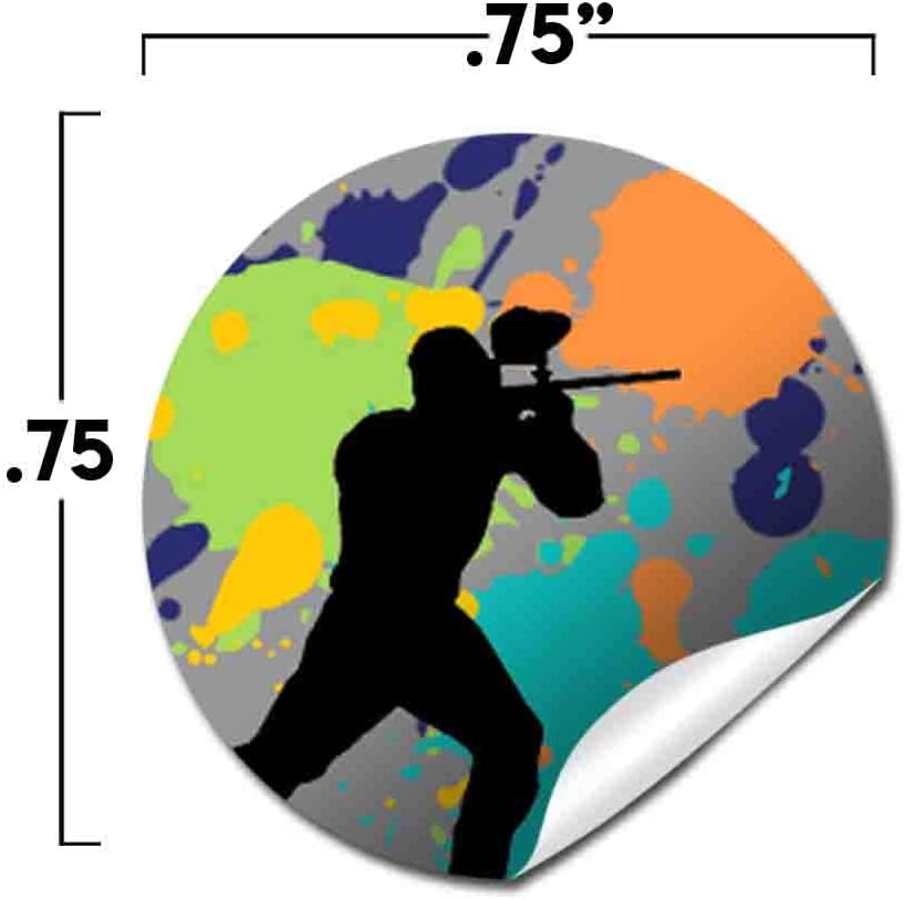 AmandaCreation – Etiquetas adhesivas para fiestas de cumpleaños con temática de paintball, 300 adhesivos circulares de fiesta de 0.75 pulgadas para