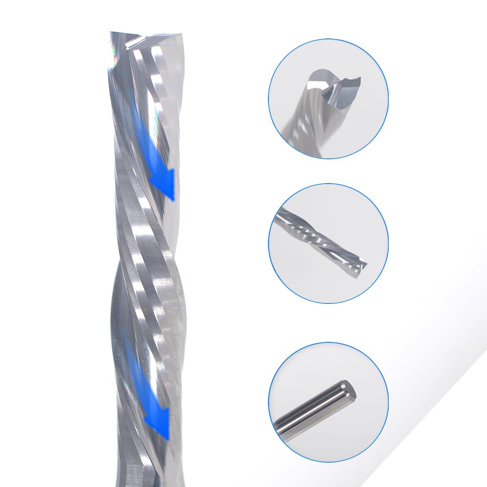 Hozly Broca de corte descendente de 18 pulgadas, corte hacia abajo, espiral, fresadora CNC, fresadora de carburo de tungsteno, juego de 2 unidades