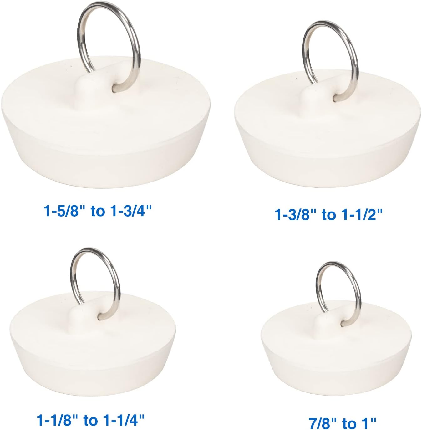 Paquete de 6 tapones de bañera, tapones de goma para tina, 2 cadenas de cuentas de acero inoxidable de 15 pulgadas, 6 tamaños diferentes de enchufe