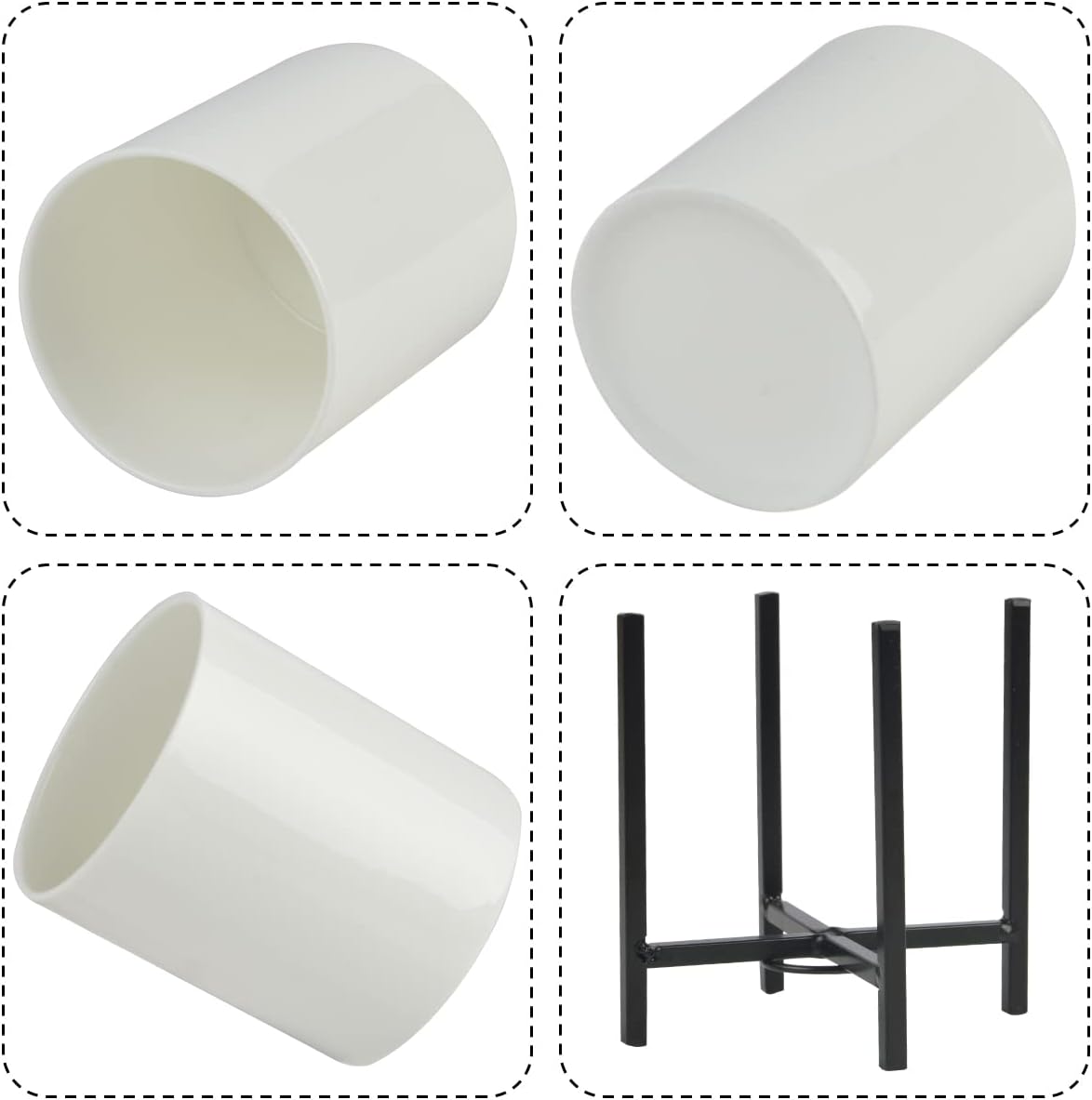 Taza de cerámica duradera para bolígrafo, taza de cerámica de escritorio con patas de metal, soporte para bolígrafo blanco y negro para oficina,