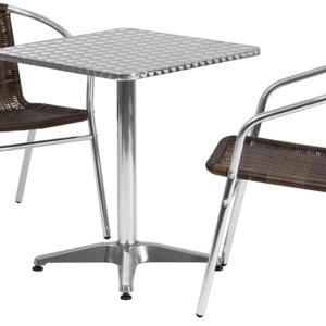 Cuadrado de 23.5″ para interiores y exteriores juego de mesa de aluminio con 2café Oscuro sillas de ratán Cuadrado de 23.5″ para interiores y exteriores juego de mesa de aluminio con 2café Oscuro sillas de ratán