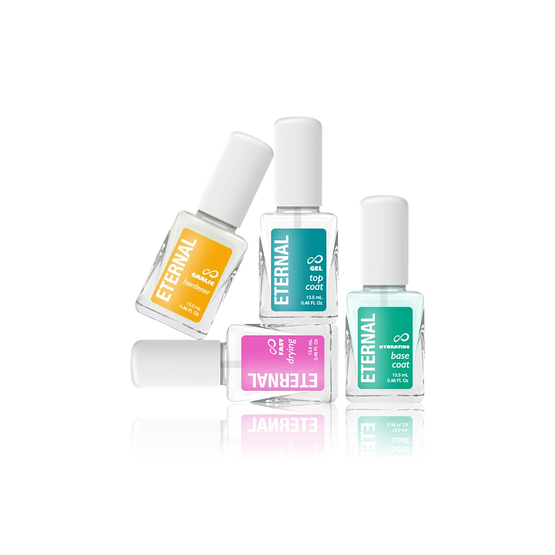Eternal Set de tratamiento de uñas – Colección Perfect Nails endurecedor, capa superior de gel, capa base hidratante y esmalte de secado rápido –