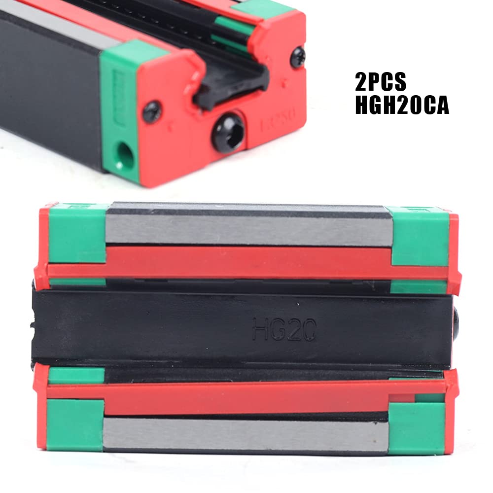 Juego de 2 barras deslizantes HGH20 de carro, M5X6mm CNC 0.787 in Kit de riel de guía lineal cuadrado, alta precisión y deslizador cuadrado para