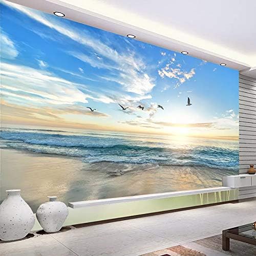 Mural de pared de aves marinas de playa, hermoso papel tapiz 3D con estilo de paisaje marino, no se deforma, decoración impermeable para sala de