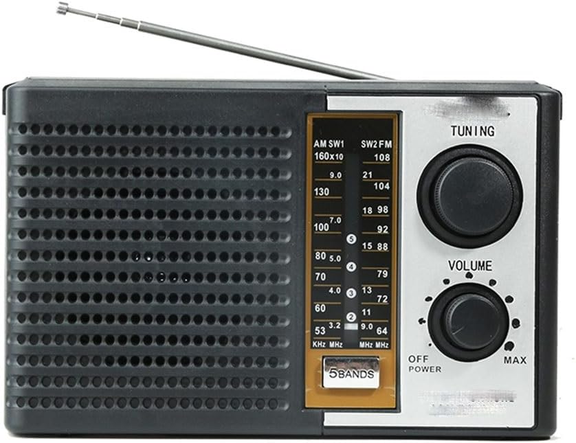 Radio meteorológica AMFMTVSW Radio meteorológica 5 bandas Altavoz de radio meteorológica alimentada por batería para ancianos Tarjeta de soporte