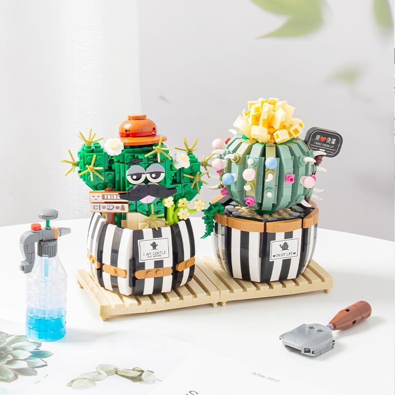 Juego de bloques de construcción de mini ladrillos de cactus, bonsái, 578 piezas de plantas, mini juegos de bloques de construcción, conjunto de