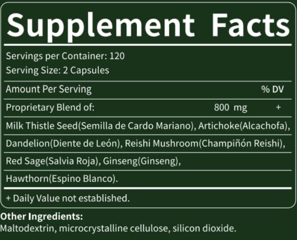 Cápsulas de desintoxicación del hígado de cardo mariano de silimarina para hígado graso, alcachofa y cardo mariano con silimarina para el Higado