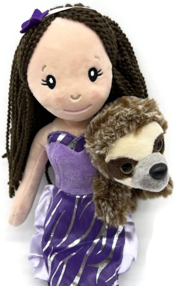 The Petting Zoo Muñeca de sirena con perezoso de peluche, gran regalo para niñas, muñeca de peluche de sirena con juguete de peluche de perezoso, 17