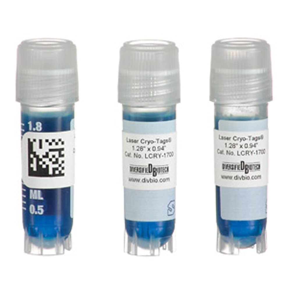 Diversified Biotech LCRY-1700-B Etiqueta láser de poliolefina crio-bebés, uso con tubo de 0.1 fl oz, 0.50 pulgadas de ancho x 1.28 pulgadas de