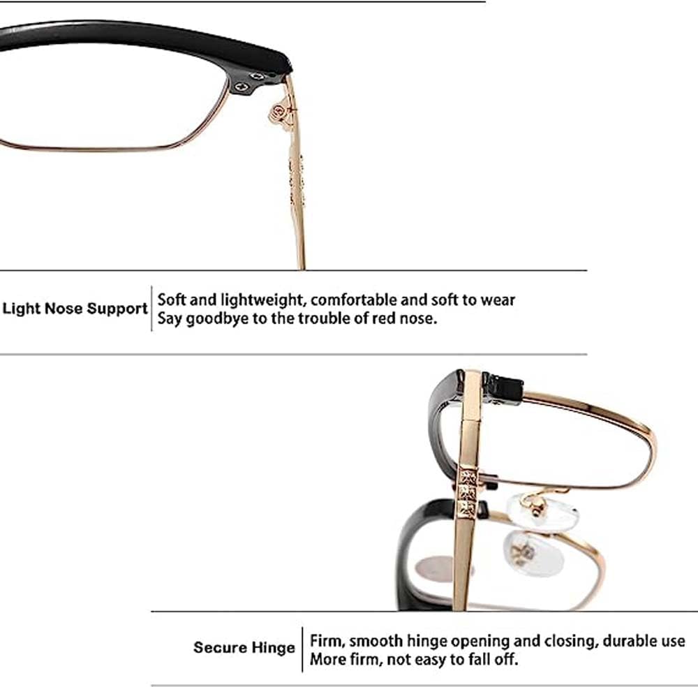 FROBON Gafas de media montura para miope, lentes retro de metal para hombres y mujeres