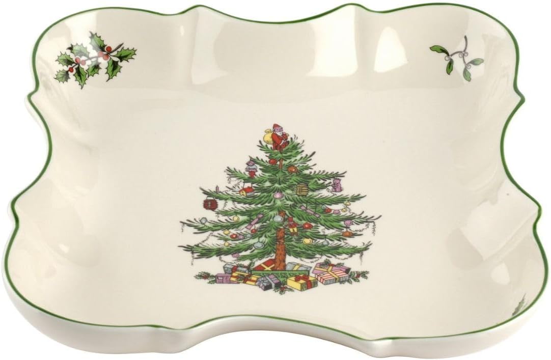 Spode Bandeja Devonia para árbol de Navidad, cuenco de 8.5 pulgadas hecho de loza fina, cuenco poco profundo para ensalada, pasta y frutas, apto