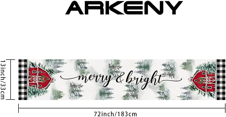 ARKENY Camino de mesa de Navidad de 13 x 72 pulgadas, árbol de casa de campo de invierno de arpillera de temporada, a cuadros, casa de campo,