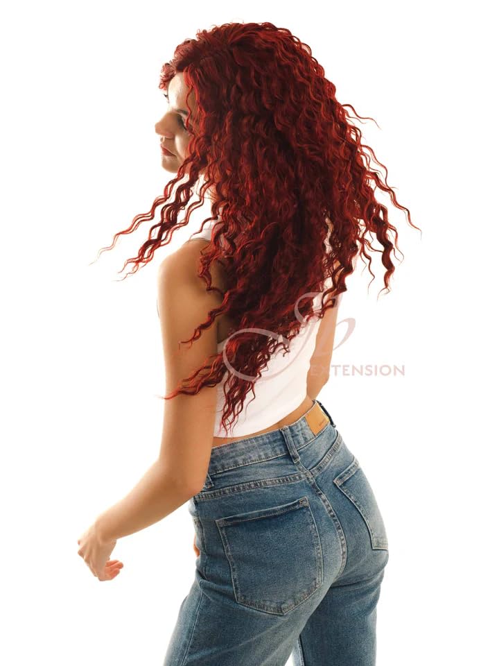 Peluca de encaje frontal flama, extra rizada, color rojo, afro, para mujer, pelucas sintéticas naturales para uso diario (pelucas de cabello natural)