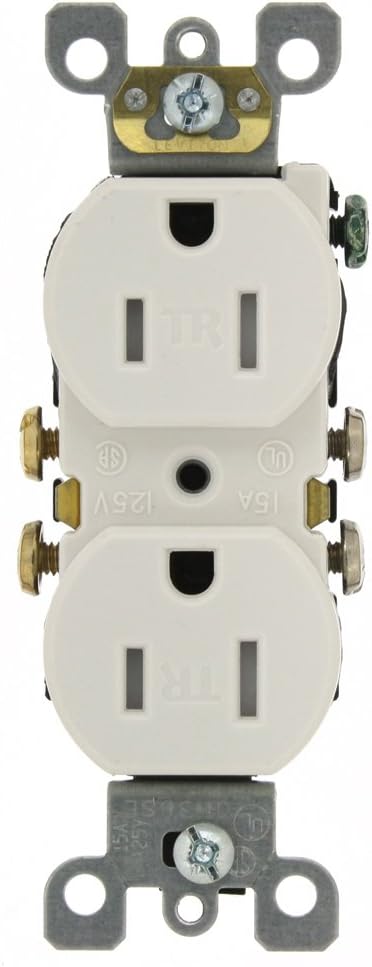 Leviton T5320-SW 15 Amp, 125 voltios, resistente a manipulaciones, receptáculo dúplex, grado residencial, autopuesta a tierra, blanco