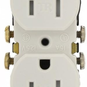 Leviton T5320-SW 15 Amp, 125 voltios, resistente a manipulaciones, receptáculo dúplex, grado residencial, autopuesta a tierra, blanco Leviton T5320-SW 15 Amp, 125 voltios, resistente a manipulaciones, receptáculo dúplex, grado residencial, autopuesta a tierra, blanco