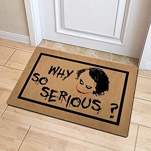 Funny Mats The Joker Why So Serious Felpudo con monogramas y citas de bienvenida para entrada, tela no tejida, parte superior de goma para