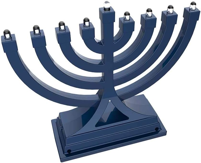 Zion Judaica – Mini LED Hanukkah Menorah con batería o funciona por USB, múltiples ajustes de luz para decoración de Janucá (azul)