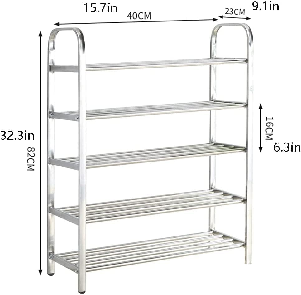 Zapatero de 5 niveles de acero inoxidable para almacenamiento de zapatos, estante de almacenamiento de zapatos adecuado para sala de estar, entrada,