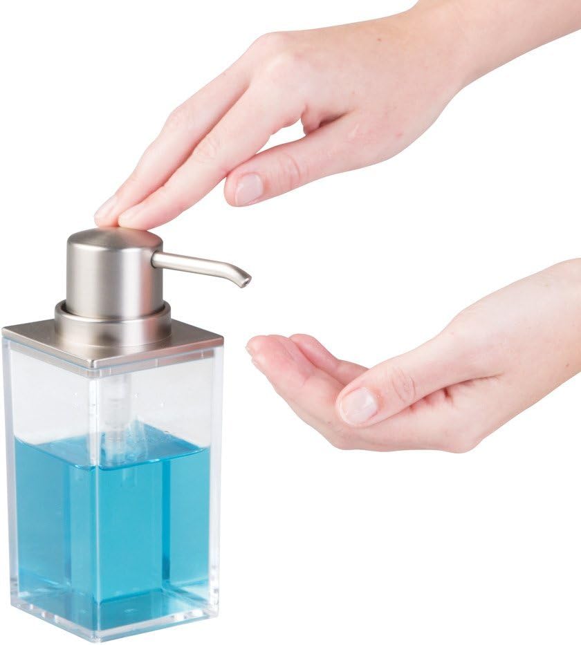 iDesign – Bomba dispensadora de jabón, colección Clarity, 10 onzas, 2.5 x 3.75 x 6.08 pulgadas, níquel transparente y cepillado