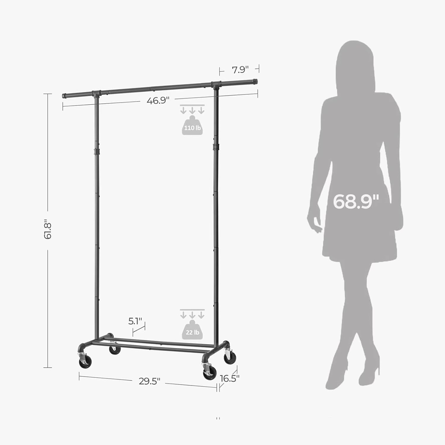Perchero de ropa con ruedas, perchero de ropa resistente, perchero de ropa de metal, organizador de armario, para dormitorio, sala de estar, ventas