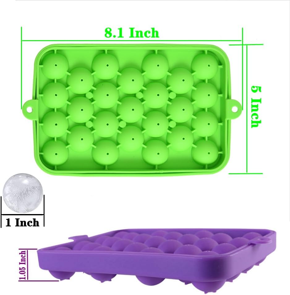 Lesunsul Bandeja de hielo, bandejas de hielo redondas, paquete de 2 bandejas de hielo pequeñas redondas, bandejas de silicona para bolas de hielo,
