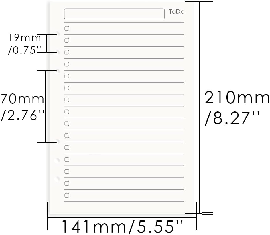 Paquete de 3 repuestos para planificador A5, 6 anillas, papel de repuesto para lista de tareas pendientes beige, hojas sueltas, para carpetas