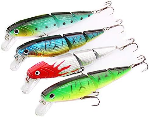OriGlam 4 señuelos de pesca articulados, cebos de natación realistas multiarticulados, cebos duros, cebo de agua superior, cebo de hundimiento