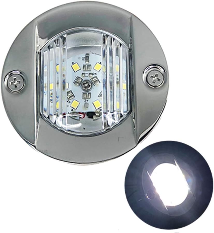 Pactrade Marine Barco 3 pulgadas redondo popa interior luz LED popa ancla luz de acero inoxidable a prueba de salpicaduras montaje empotrado para