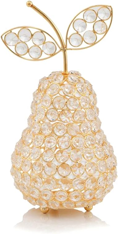 5705 Manzana Cristal Escultura de pera dorada, decoración del hogar, centro de mesa de frutas, pera de cristal, peras de regalo, mesa, decoración de