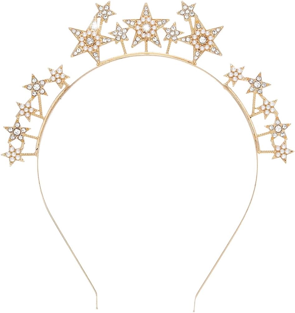 CAKURE Diadema de corona con halo de estrellas, tiaras y coronas de estrellas de diamantes de imitación, diadema de María y diosa, accesorio para el