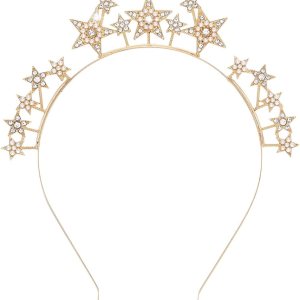 CAKURE Diadema de corona con halo de estrellas, tiaras y coronas de estrellas de diamantes de imitación, diadema de María y diosa, accesorio para el CAKURE Diadema de corona con halo de estrellas, tiaras y coronas de estrellas de diamantes de imitación, diadema de María y diosa, accesorio para el