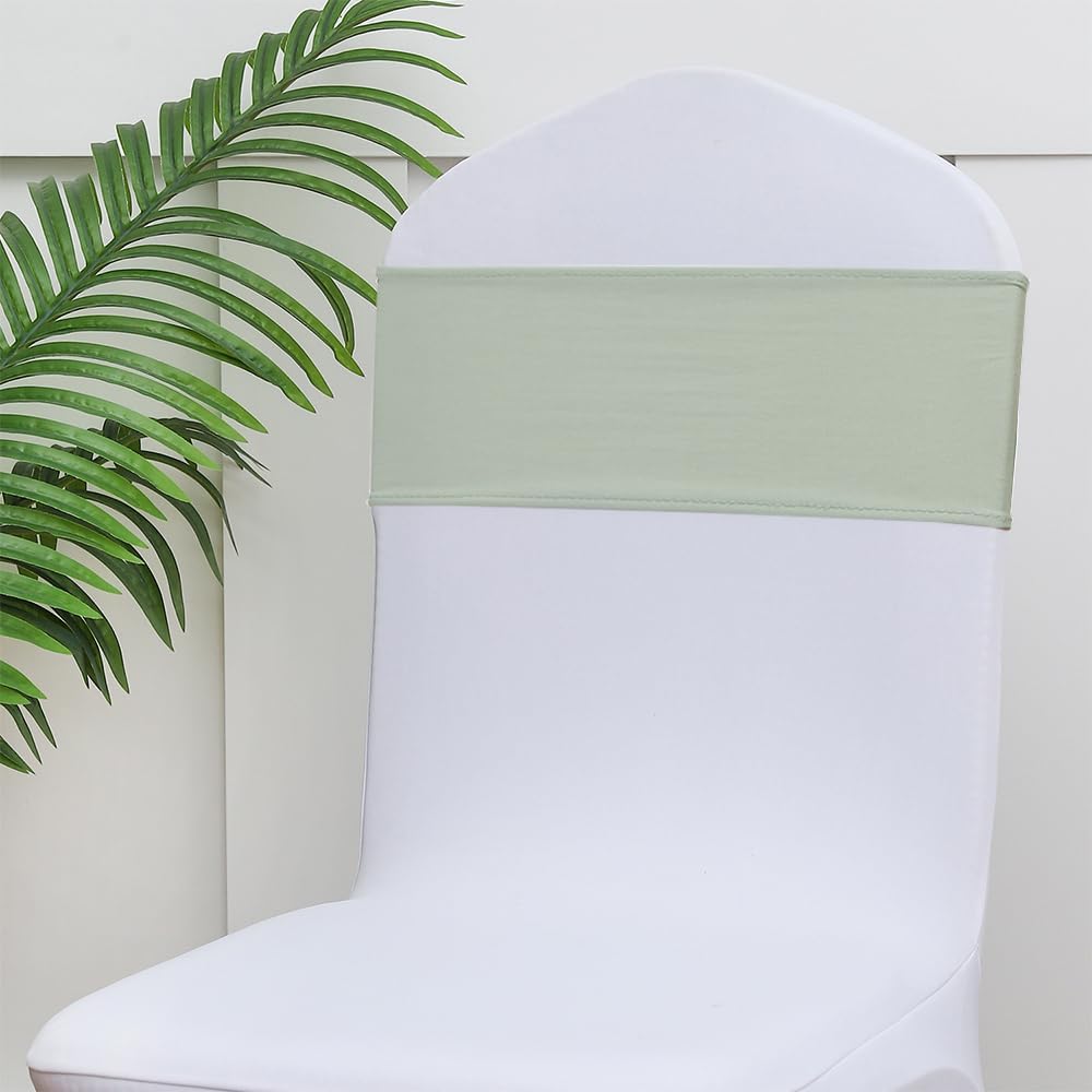 50 bandas de silla verde salvia para ceremonia de boda, bandas elásticas para sillas para fiestas, banquetes, temas, hoteles, restaurantes, eventos,