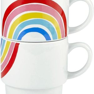 Slant Collections Juego de 2 tazas apilables de cerámica para cafété, 14 onzas, arcoíris Slant Collections Juego de 2 tazas apilables de cerámica para cafété, 14 onzas, arcoíris