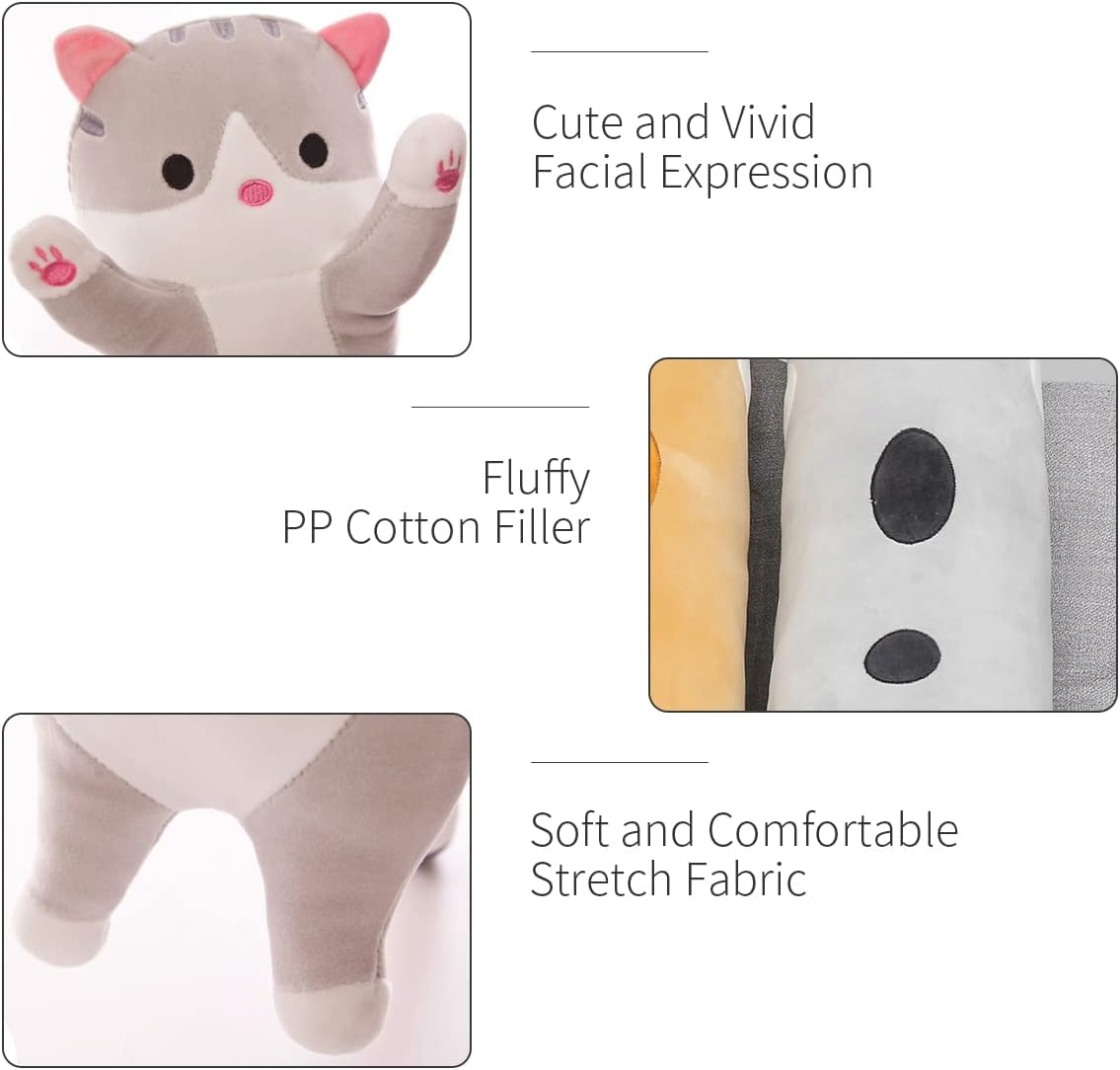 Linda almohada larga para el cuerpo de gato de peluche de animales de peluche para niñas y niños, almohada de peluche Kawaii para mascotas