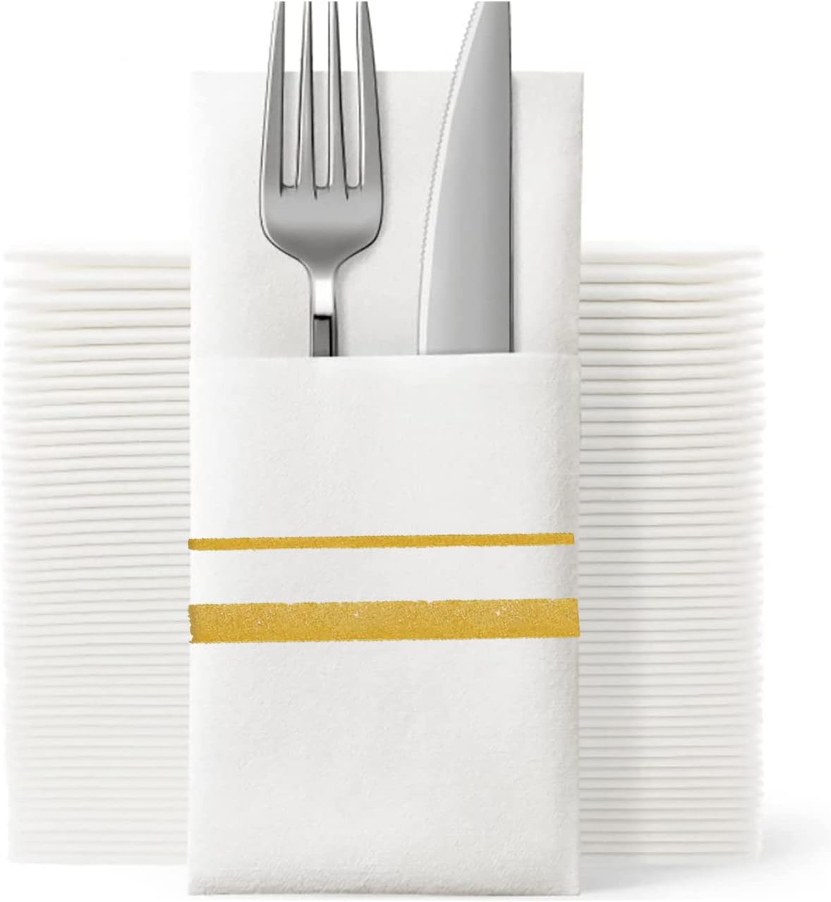 Servilletas desechables doradas con bolsillo integrado para cubiertos, servilletas de almuerzo como tela para bodas, fiestas, sensación de lino, 150