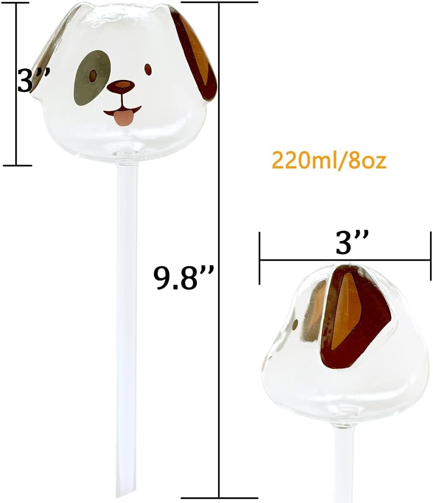 Ahhute Globo de riego de vidrio con picos de autorriego, dispositivos de bombillas de riego para plantas, con forma de perro para plantas de