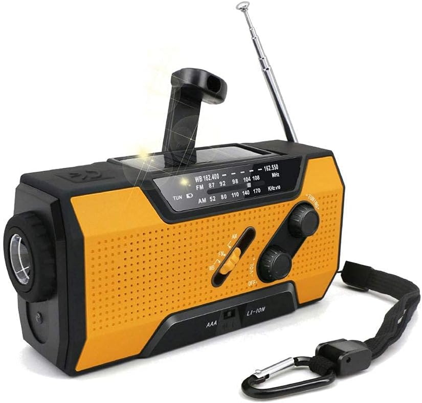 Radio solar de emergencia con luz de lectura LED Radio FM de manivela de mano 2000 mAh Banco de energía 3W linterna luz de lectura y campamento