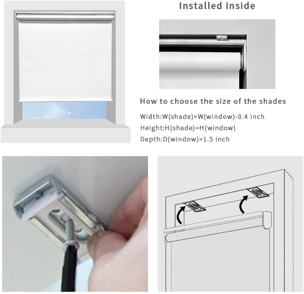 Persiana enrollable sin cordón, 100 % opacas para ventana y puerta, oficina y hogar (blanco, 26 pulgadas de ancho x 72 pulgadas de alto)