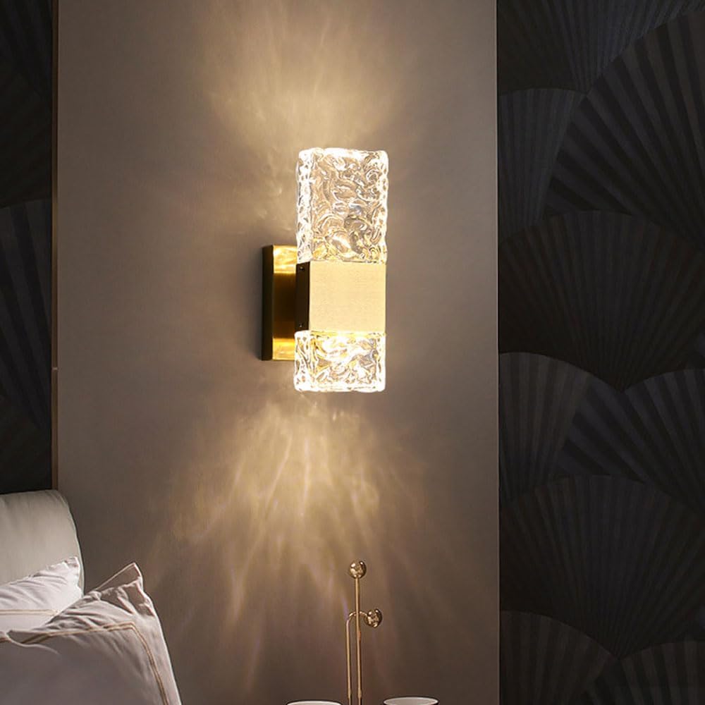 Modernos apliques de pared de cristal, lámpara de pared con acabado de color dorado mate, iluminación de pared de cristal con pantalla de vidrio
