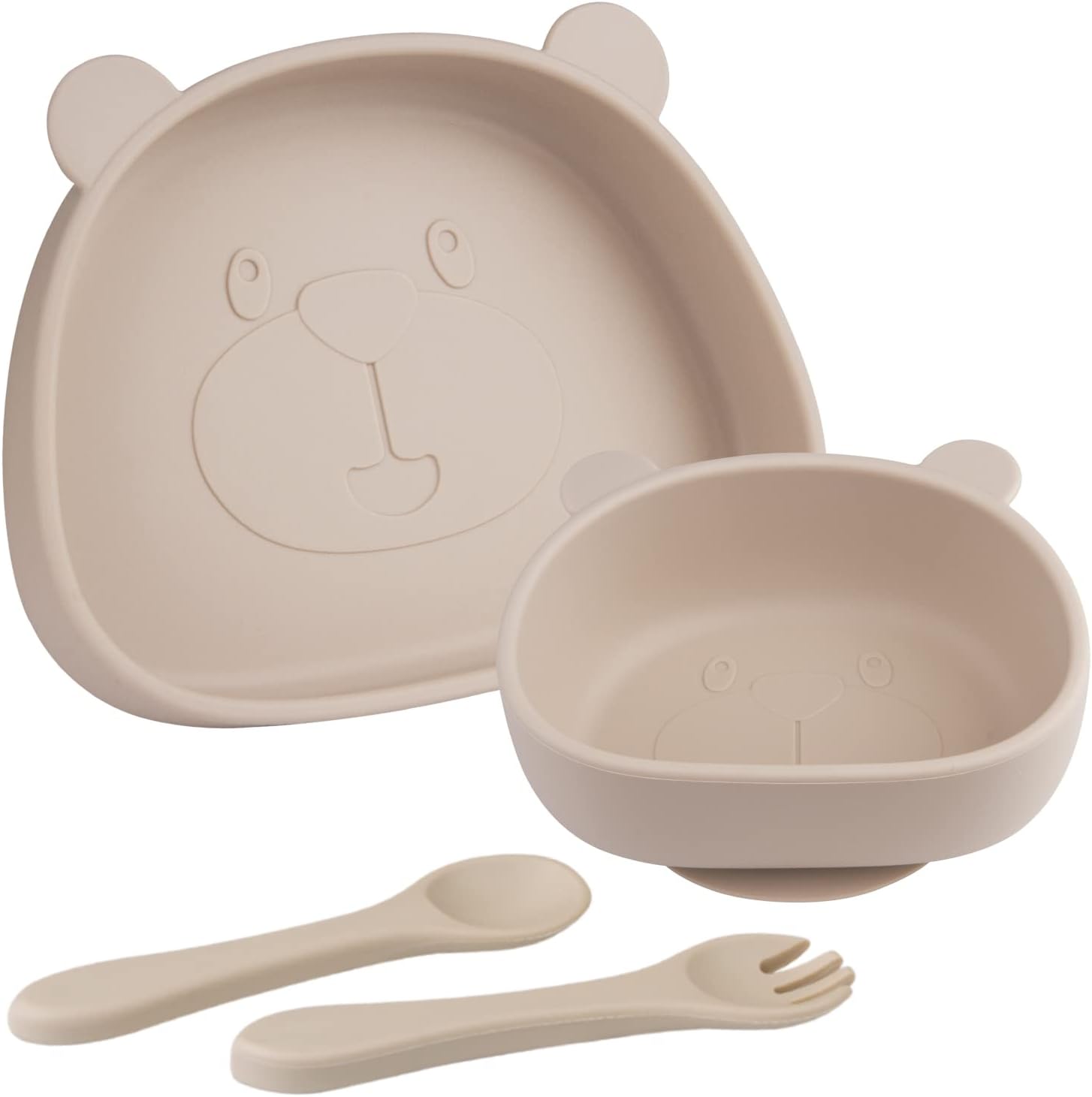 Juego de alimentación de silicona para bebés, 4 placas de succión para bebé, platos divididos para niños pequeños y niños, juego de cuchara y