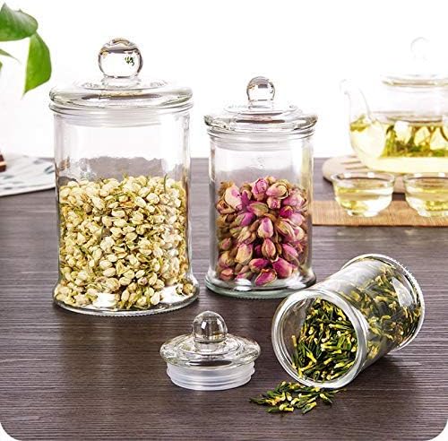 Suwimut Juego de 3 tarros de vidrio con tapas, recipientes de baño, tarros de almacenamiento pequeños para cocina, baño, almacenamiento Qtip,