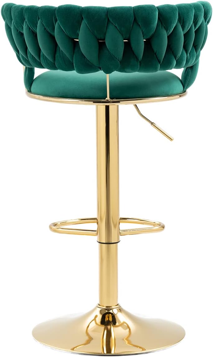 Kakotito Taburetes de bar giratorios de terciopelo de 360 con respaldo bajo y reposapiés, taburetes de bar ajustables, taburete de bar dorado (juego