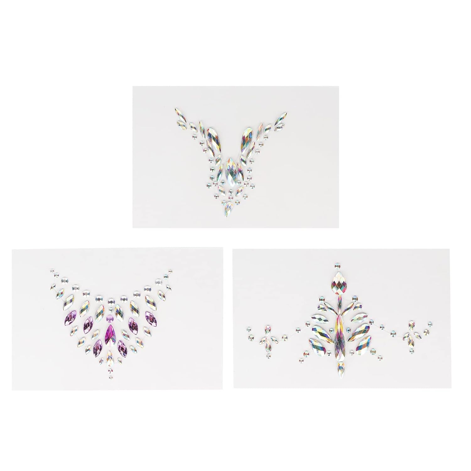 Tatuaje de joyas de cara de pecho de diamantes de imitación, joyas de gemas para la cara y conjunto de calcomanías para el cuerpo del pecho,